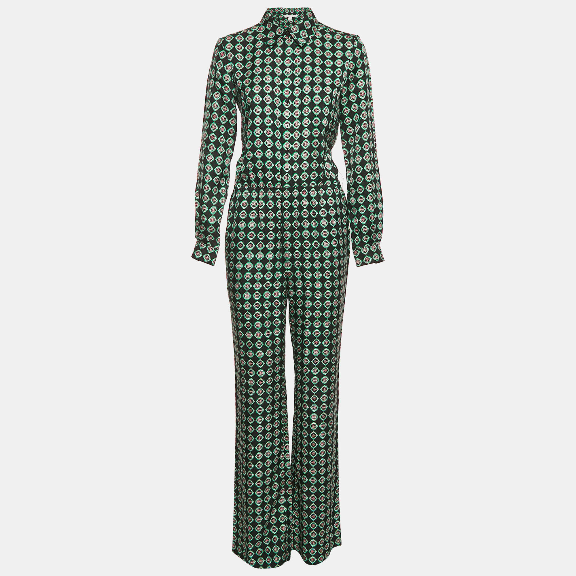 Diane Von Furstenberg Black Printed Silk Flared Jumpsuit S - Diane Von Furstenberg - Modalova