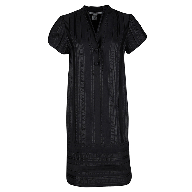 Image of Diane Von Furstenberg Black Striped Jacquard Presley Shift Dress M