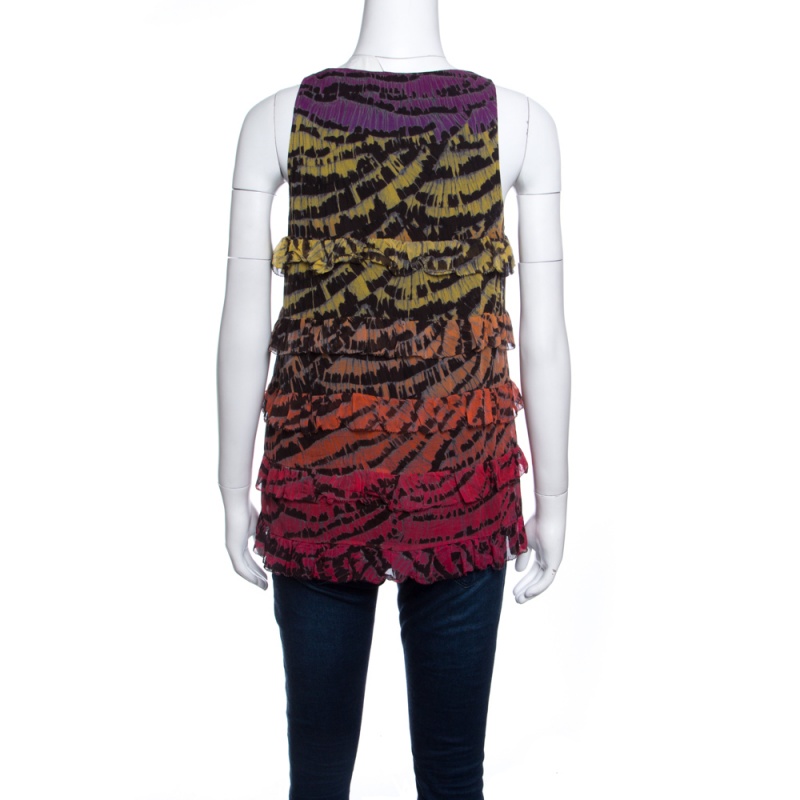 Diane Von Furstenberg Multicolor Printed Silk Ruffled Tiered Pitonesa Top M