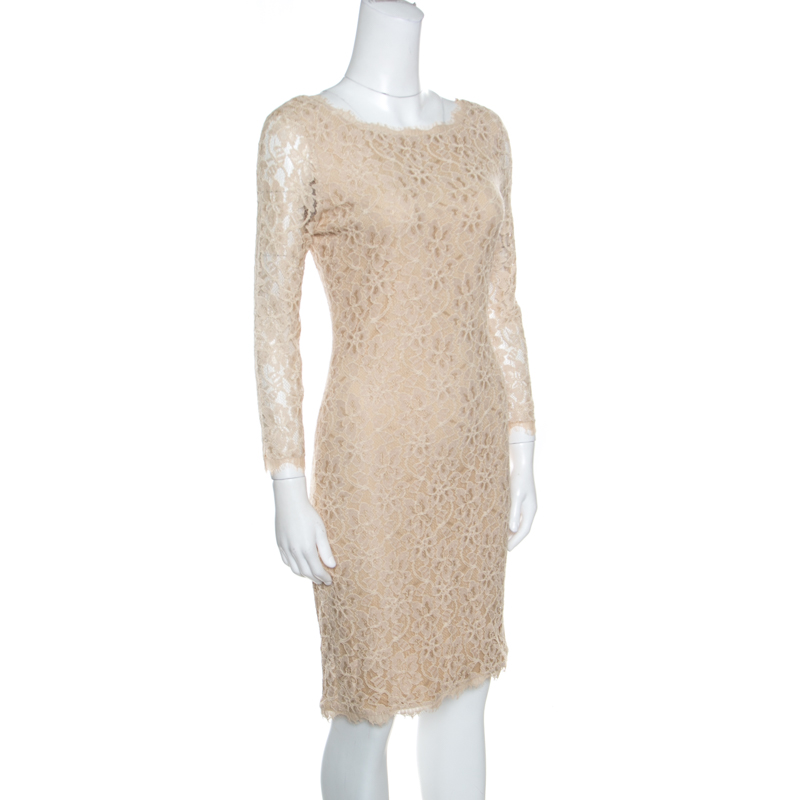 

Diane Von Furstenberg Beige Long Sleeve Zarita Lace Dress