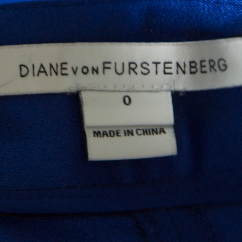 Diane Von Furstenberg Cobalt Blue Textured Crepe Genesis Long Pants XS
