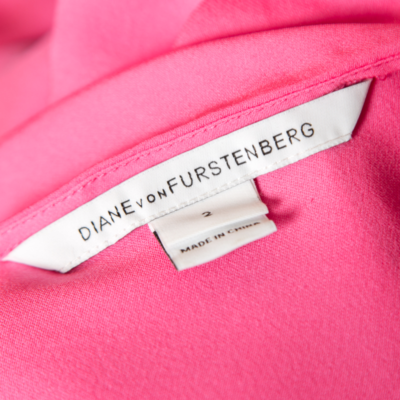 Diane Von Furstenberg Pink Silk Draped Front Tie Detail Sleeveless Grandie Top S