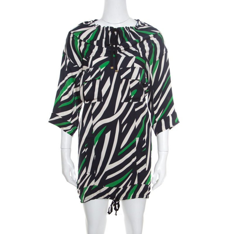 

Diane Von Furstenberg Multicolor Striped Silk Tie Detail Kangou Tunic