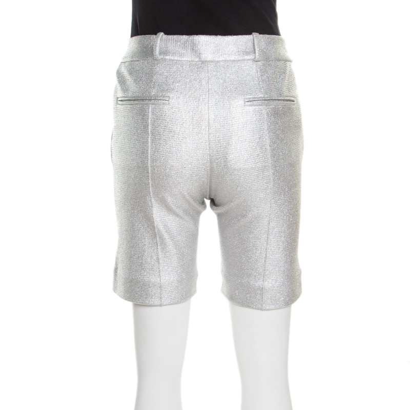 Diane Von Furstenberg Metallic Silver Silk Lined New Boymuda Shorts S