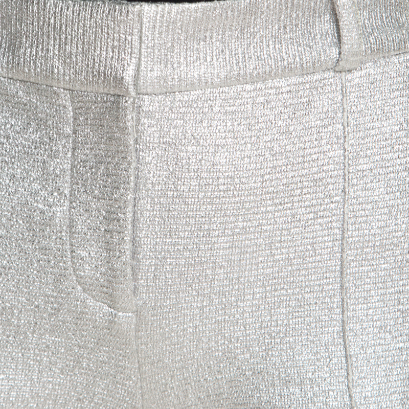 Diane Von Furstenberg Metallic Silver Silk Lined New Boymuda Shorts S