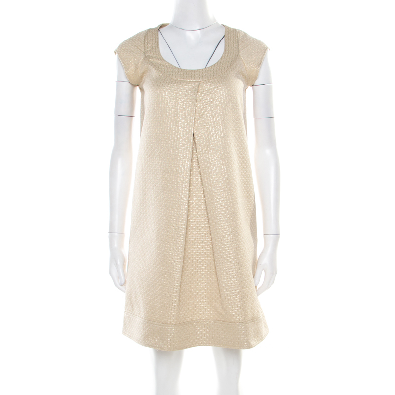 

Diane Von Furstenberg Gold Jacquard Inverted Pleat Detail Ayuka Dress