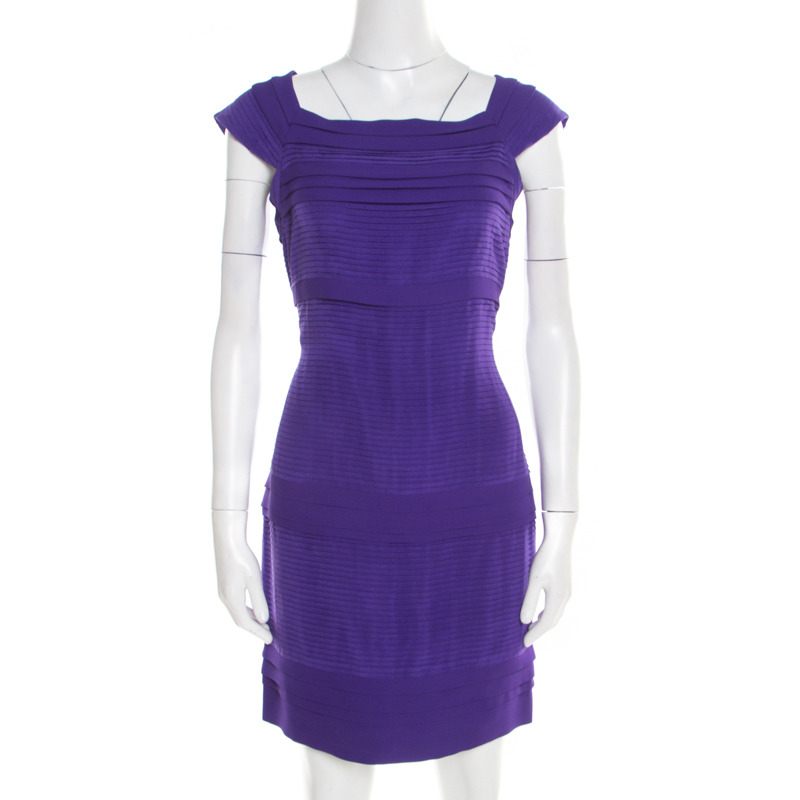 Diane Von Furstenberg Purple Pleated Silk Square Neck Merle Dress S