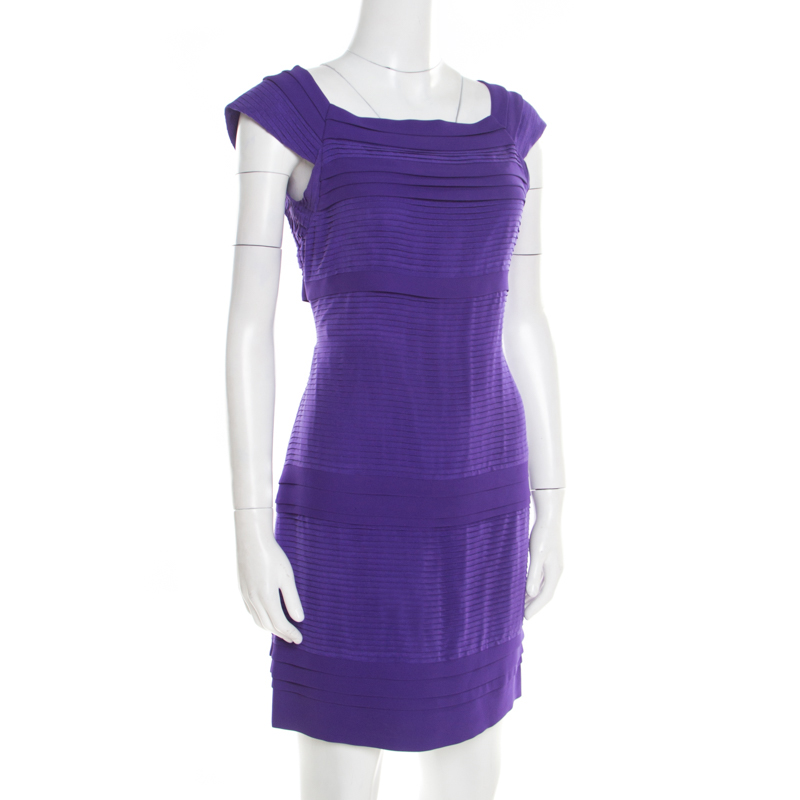 Diane Von Furstenberg Purple Pleated Silk Square Neck Merle Dress S