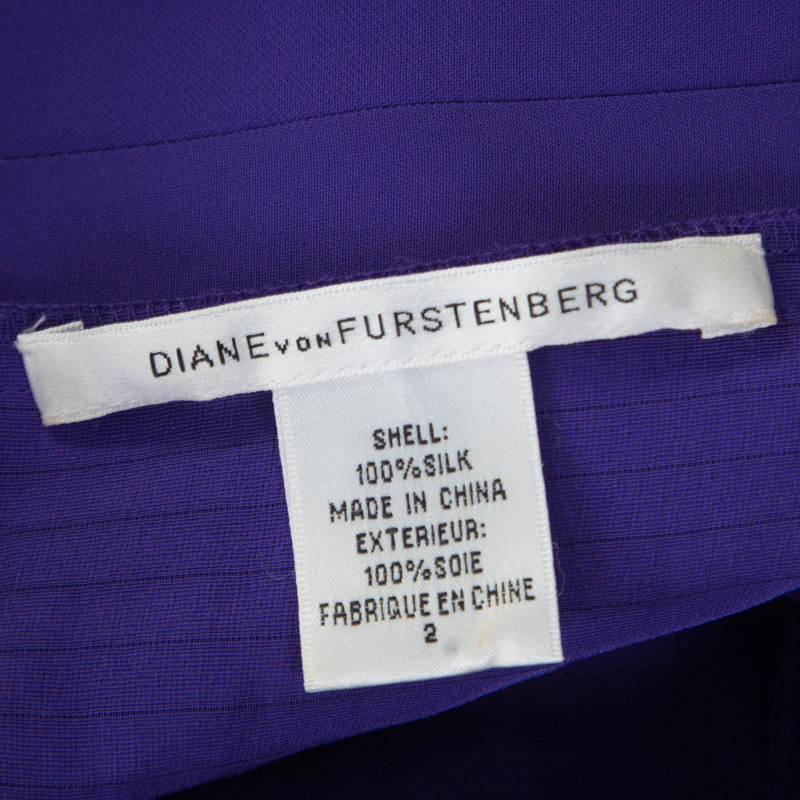Diane Von Furstenberg Purple Pleated Silk Square Neck Merle Dress S
