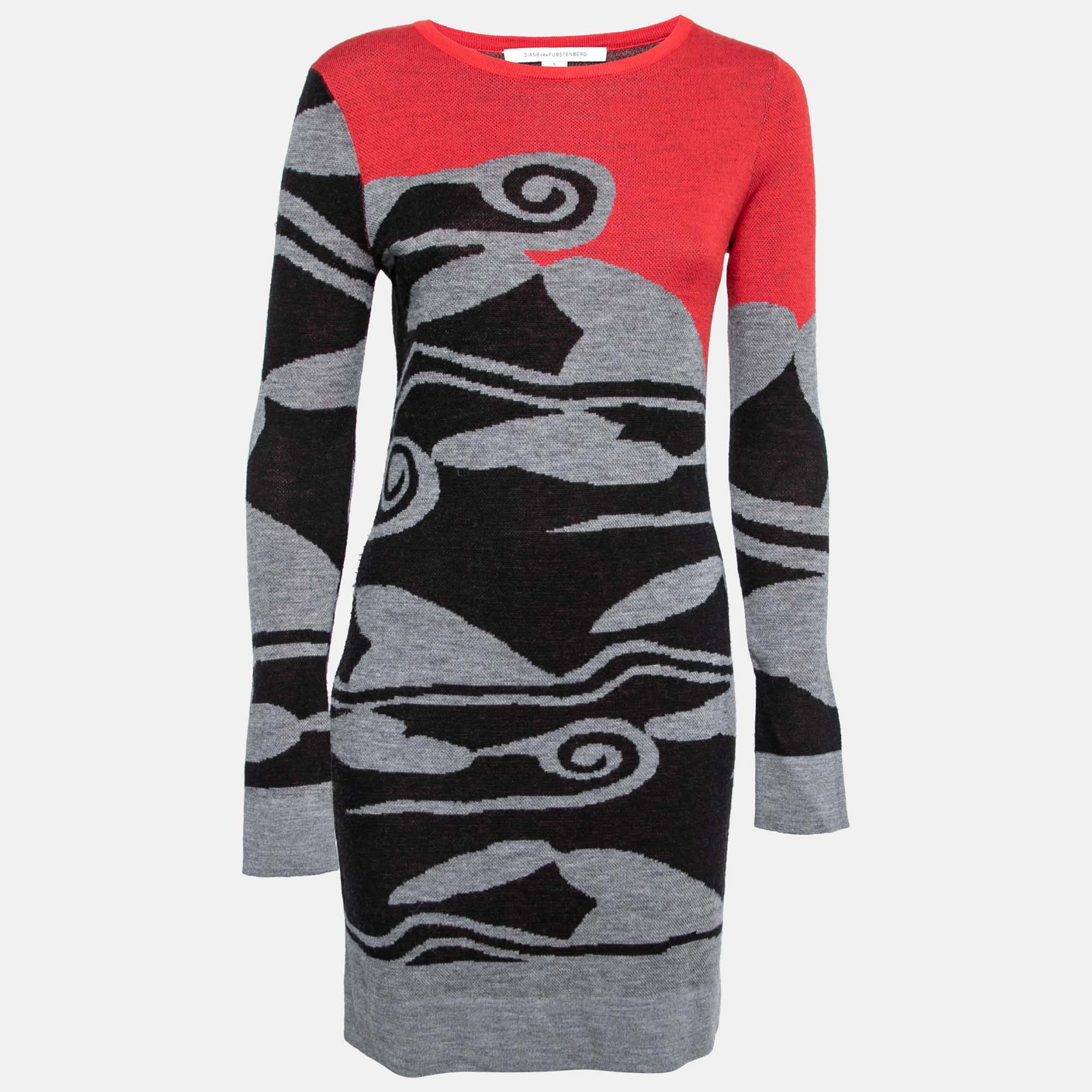 

Diane von Furstenberg Multicolor Intarsia Cloud Patterned Wool Sweater Dress