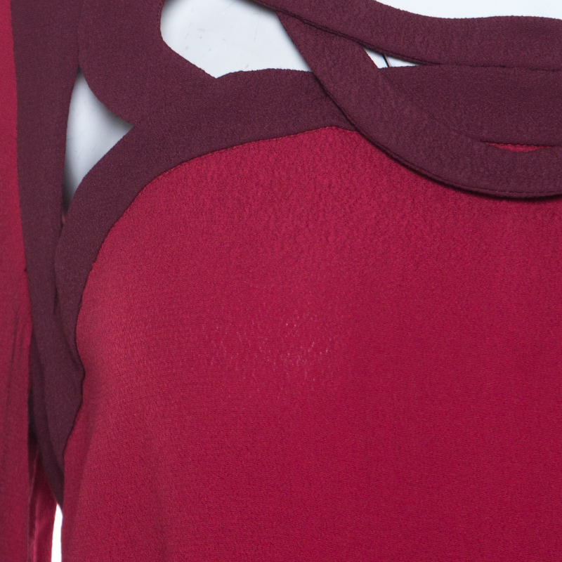 Diane Von Furstenberg Burgundy Crepe Cut Out Neck Detail Belted Jadey Dress S
