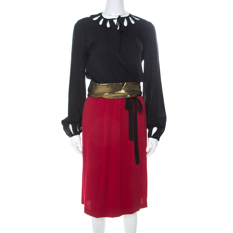 Image of Diane Von Furstenberg Black and Red Silk Kiandra Wrap Dress M