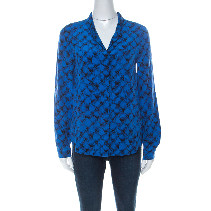 Image of Diane Von Furstenberg Blue Printed Shirt S
