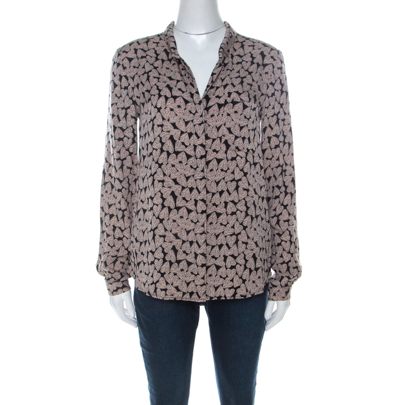 Image of Diane Von Furstenberg Beige & Black Lorelel Print Silk Shirt S