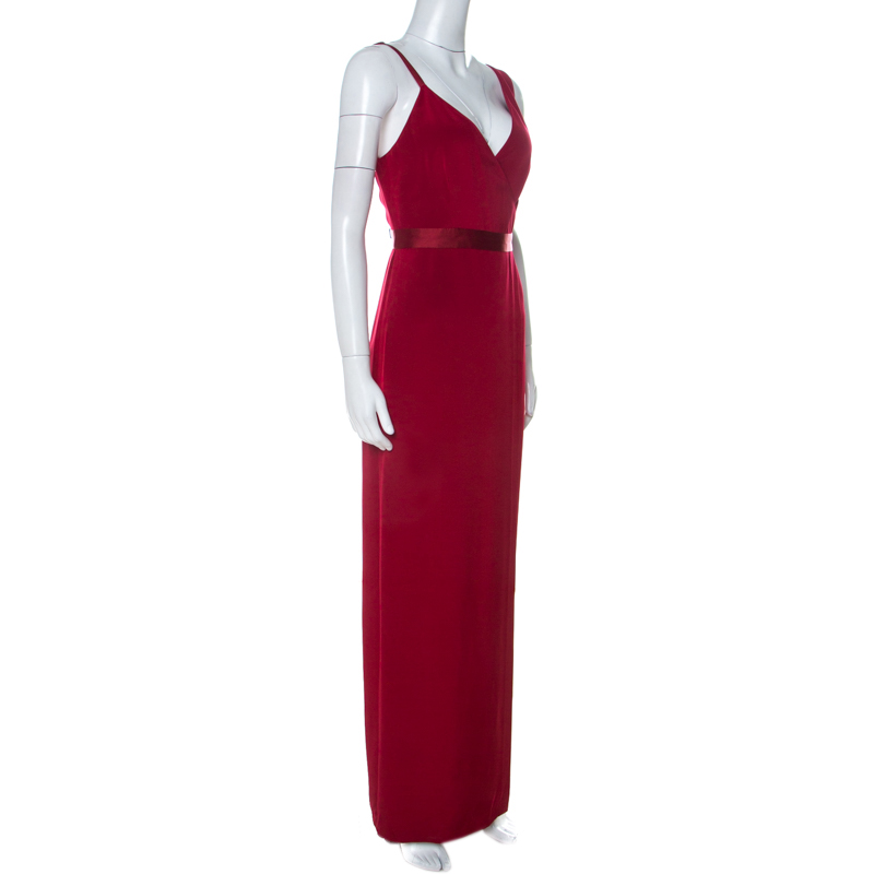

Diane von Furstenberg Red Silk Asymmetric Side Slit Gown