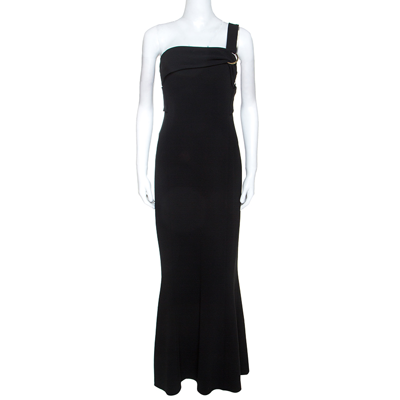 Image of Diane Von Furstenberg Black Stretch One Shoulder Asymmetric Dress L