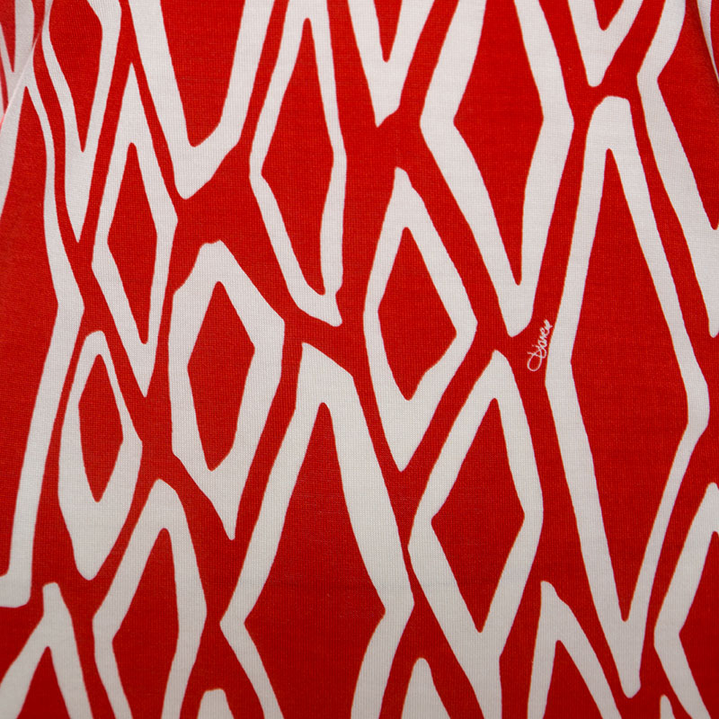 Diane Von Furstenberg Coral Red Ikat Print Silk Reina Long Sleeve Dress L