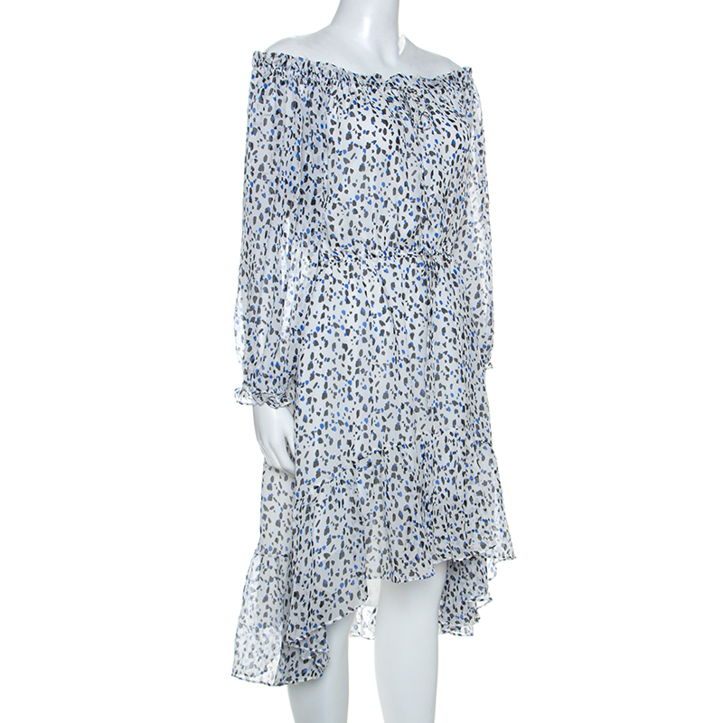 

Diane Von Furstenberg White Printed Silk Off Shoulder Camila Dress