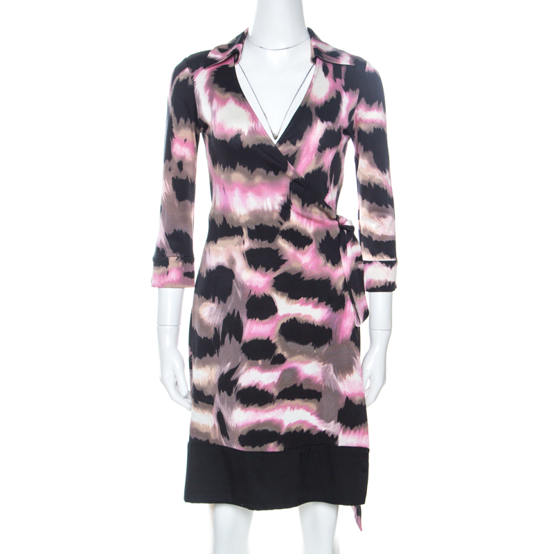Image of Diane Von Furstenberg Multicolor Print Silk Lindsey Mini Wrap Dress S