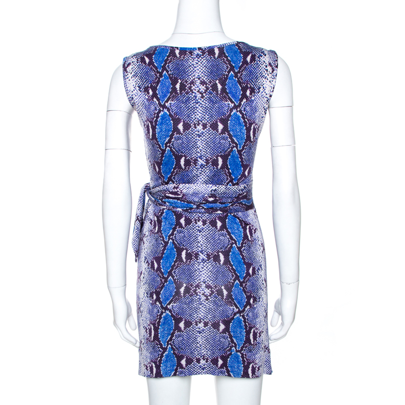 Diane Von Furstenberg Blue Python Print Silk Jersey Della Dress XS