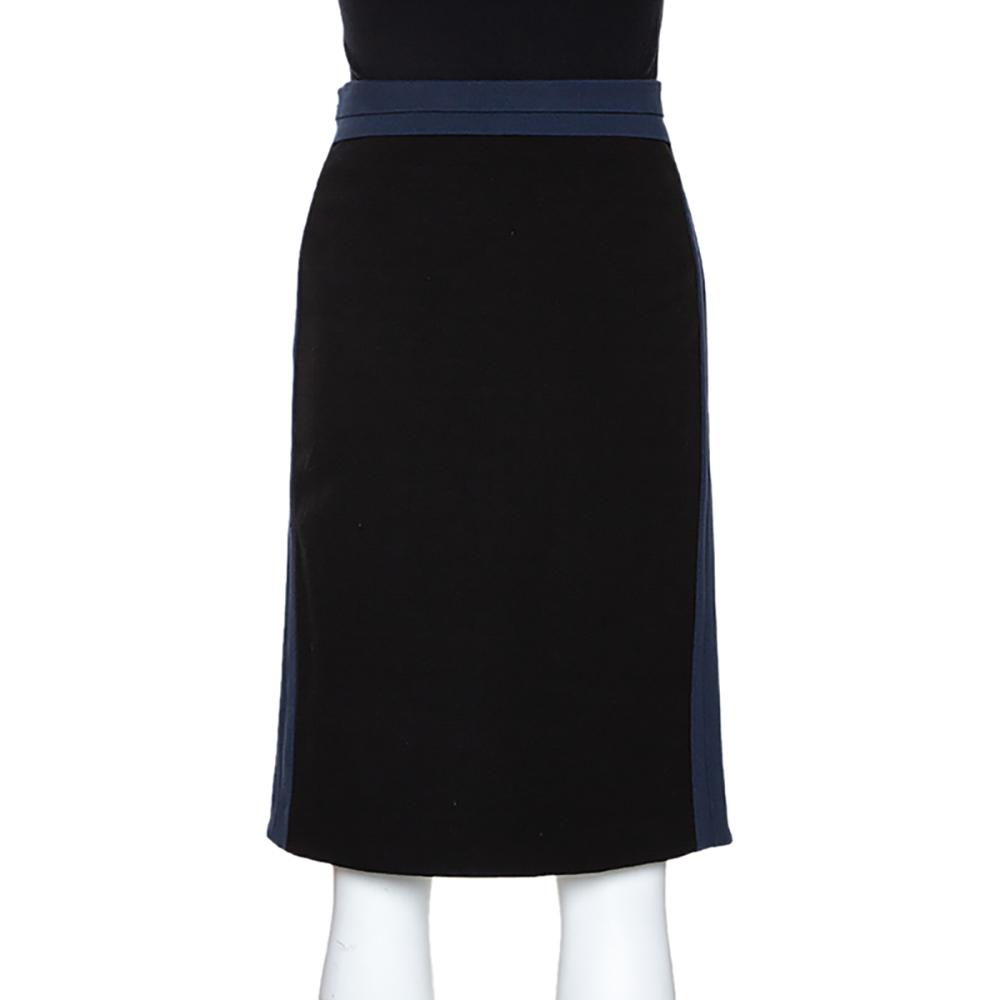 Diane Von Furstenberg Black & Blue Knit Panel Marta Framed Skirt L