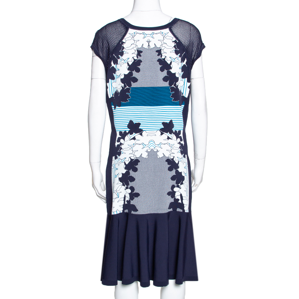 Diane Von Furstenberg Admiral Navy & Ivory Intarsia Knit Jalen Dress L