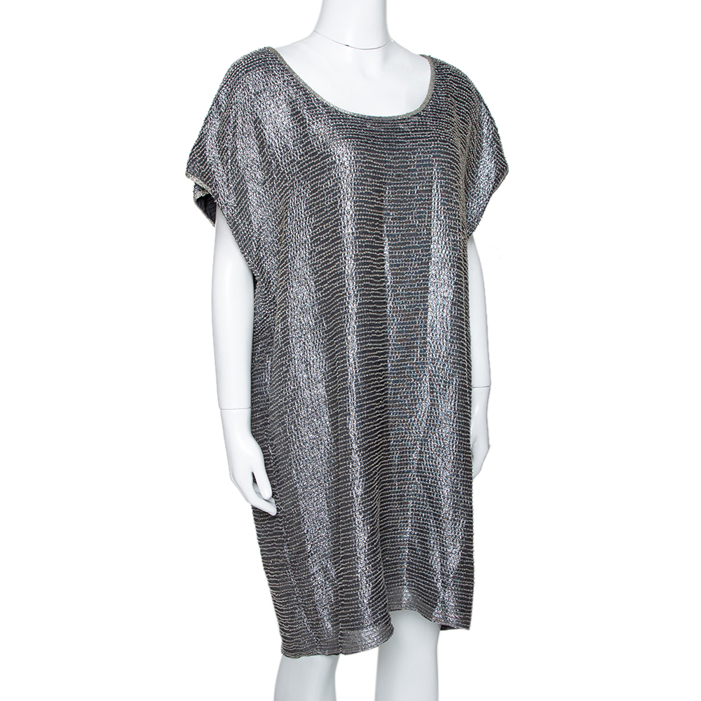 

Diane Von Furstenberg Metallic Grey Bead Embellished Silk New Sol Two Bugle Mini Dress