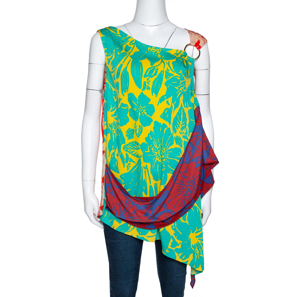 Image of Diane von Furstenberg Multicolor Floral Print Silk Shell Top L