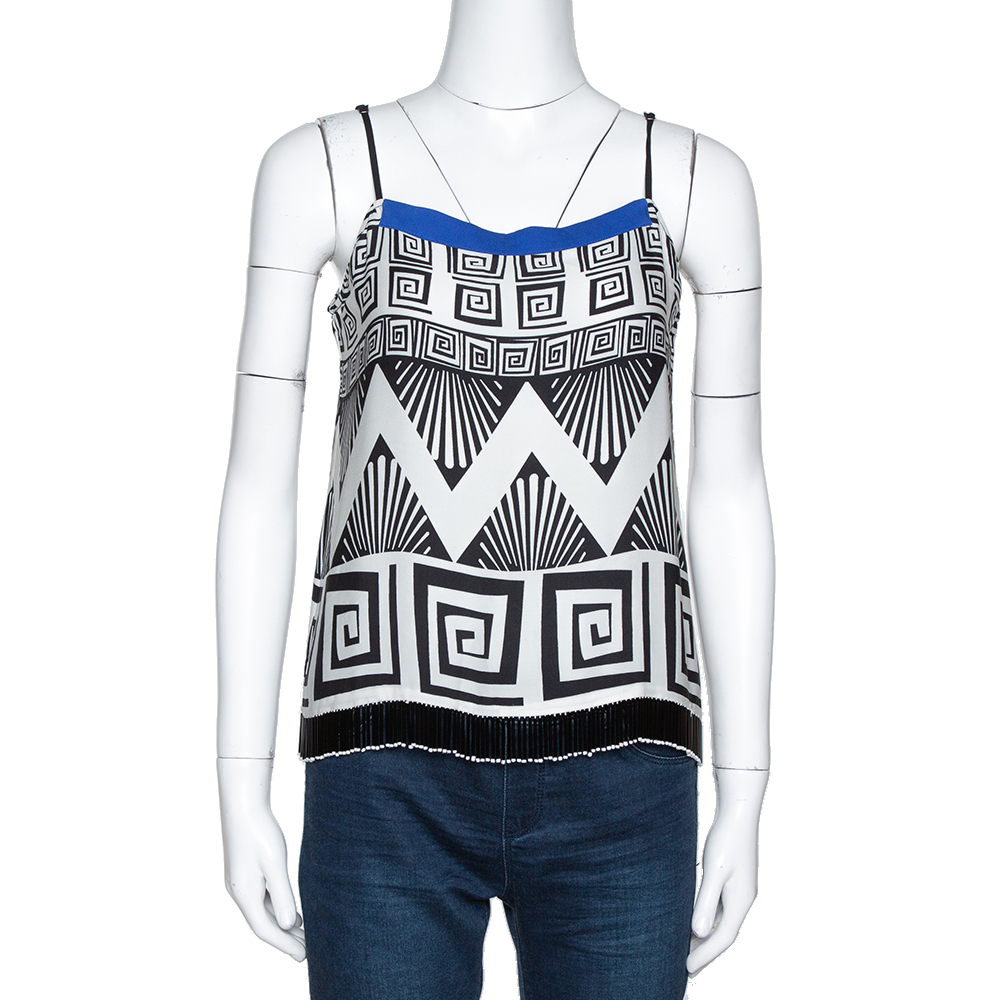 Image of Diane von Furstenberg White Printed Silk Layland Embellished Camisole M
