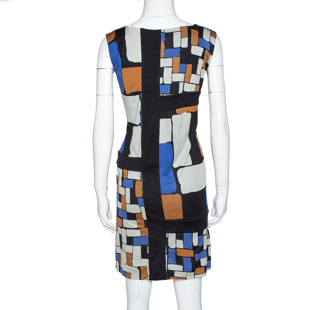 Diane Von Furstenberg Color Block Print Silk Mondrian Shift Dress S