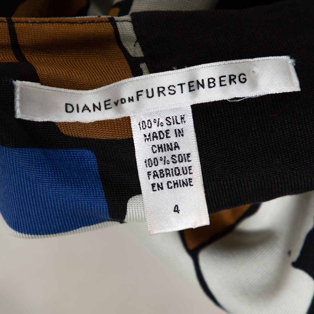 Diane Von Furstenberg Color Block Print Silk Mondrian Shift Dress S