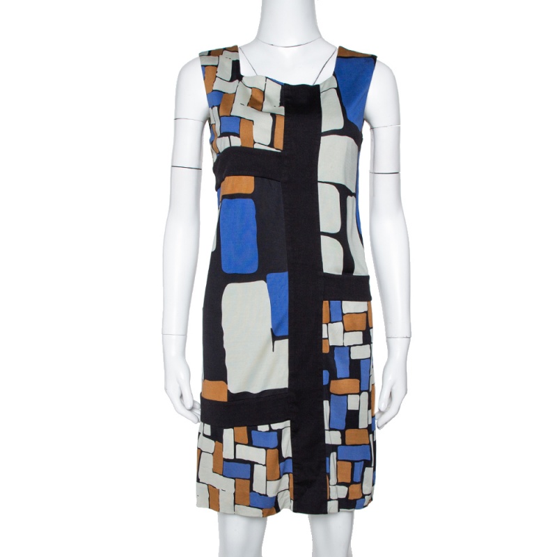 Diane Von Furstenberg Color Block Print Silk Mondrian Shift Dress S