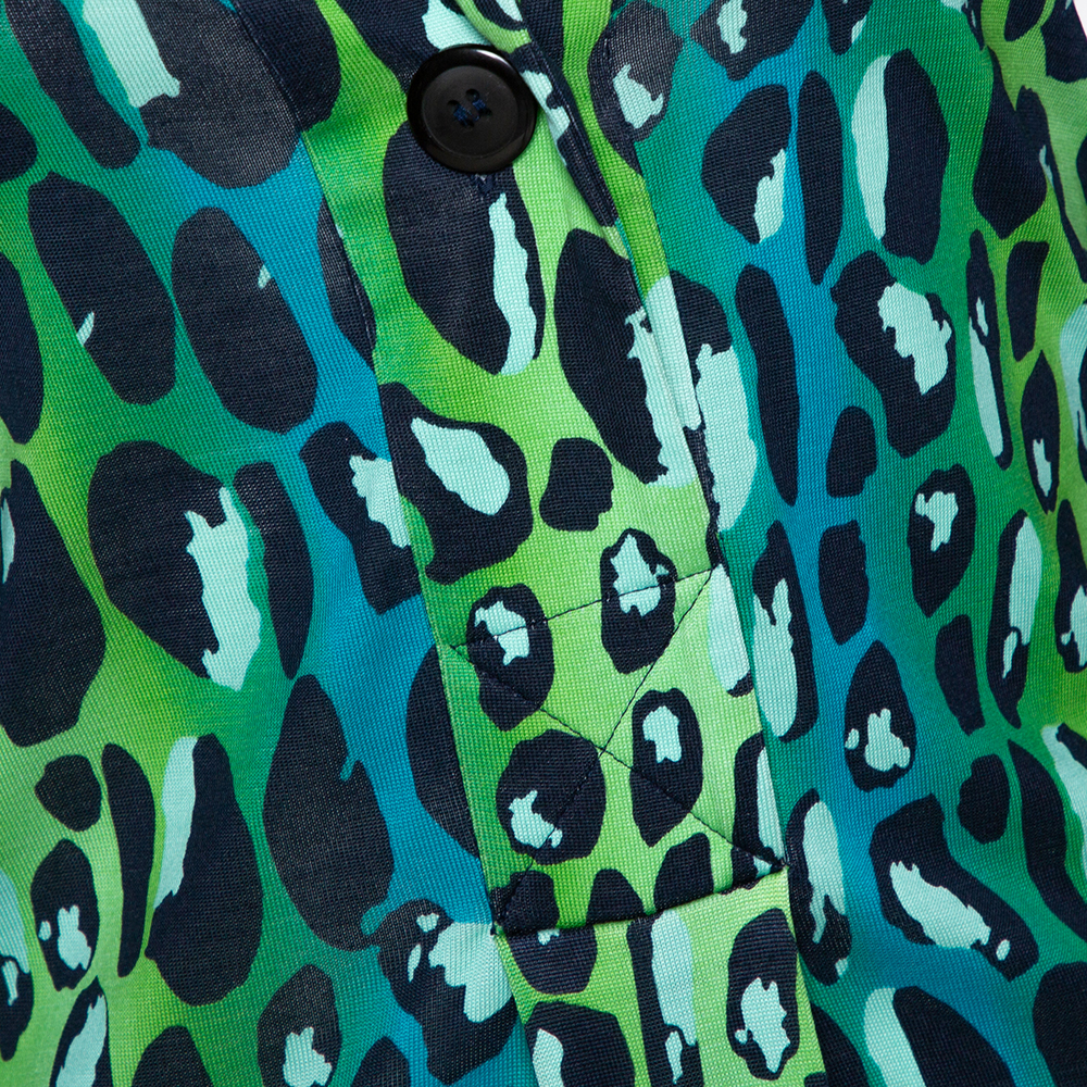 Diane Von Furstenberg Blue & Green Animal Print Silk Jersey Gaby Dress S