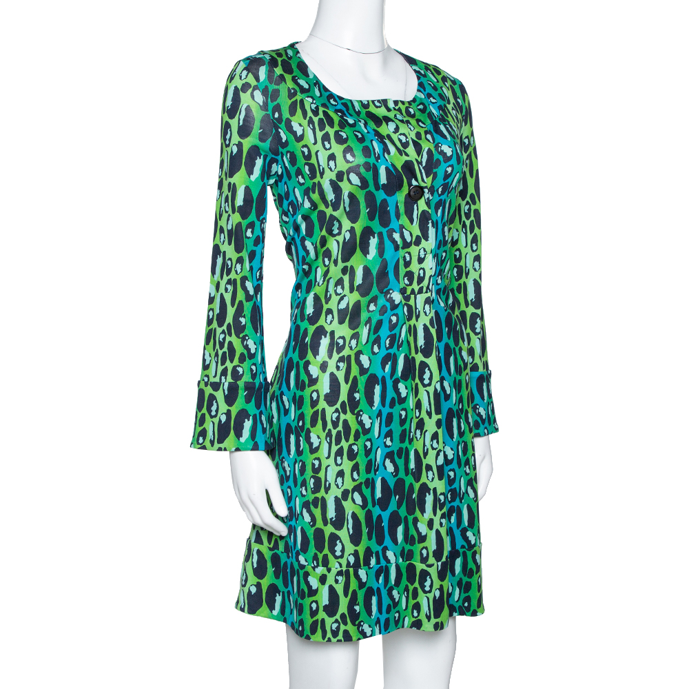 Diane Von Furstenberg Blue & Green Animal Print Silk Jersey Gaby Dress S