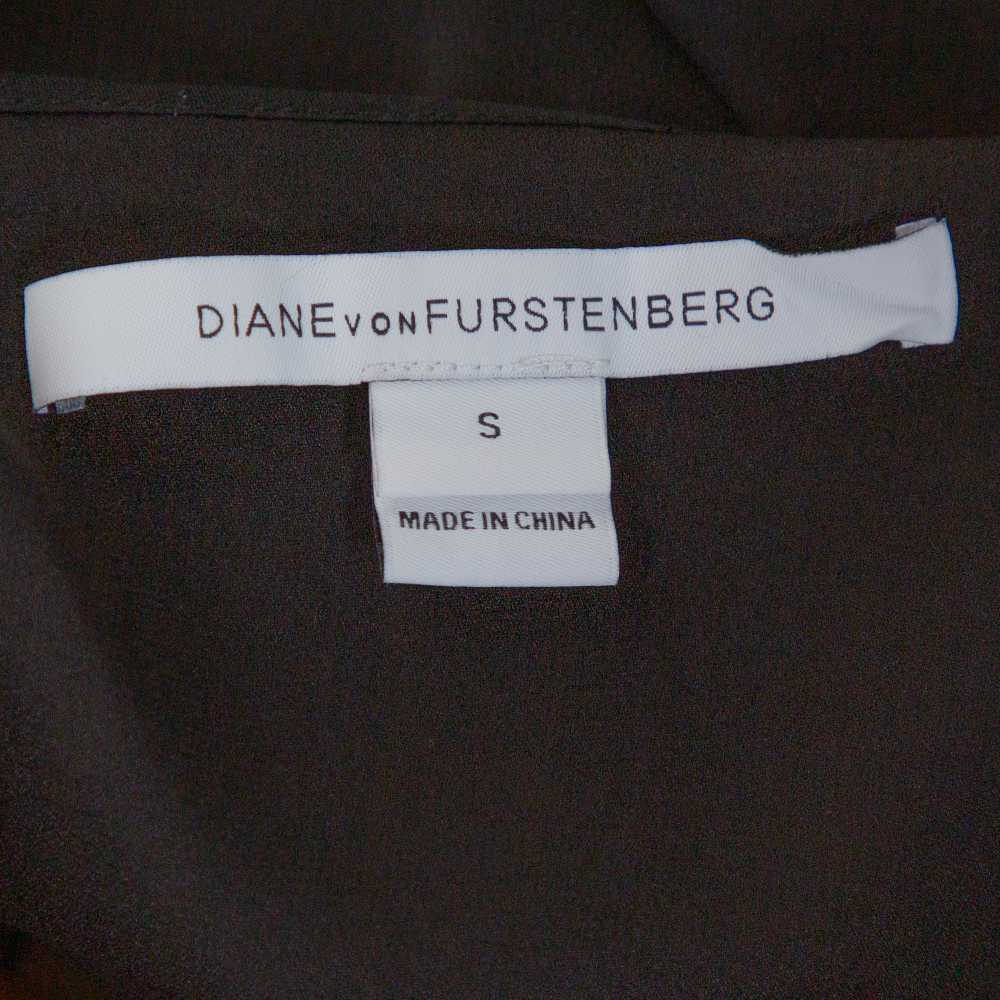 Diane Von Furstenberg Black Crystal Embellished Silk Ade Top S