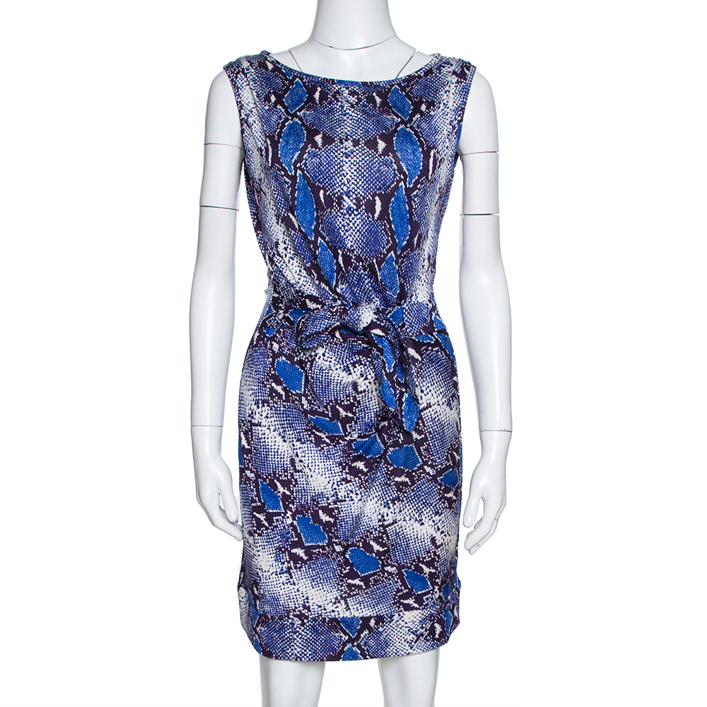 Image of Diane von Furstenberg Blue Printed Silk New Della Mini Dress S