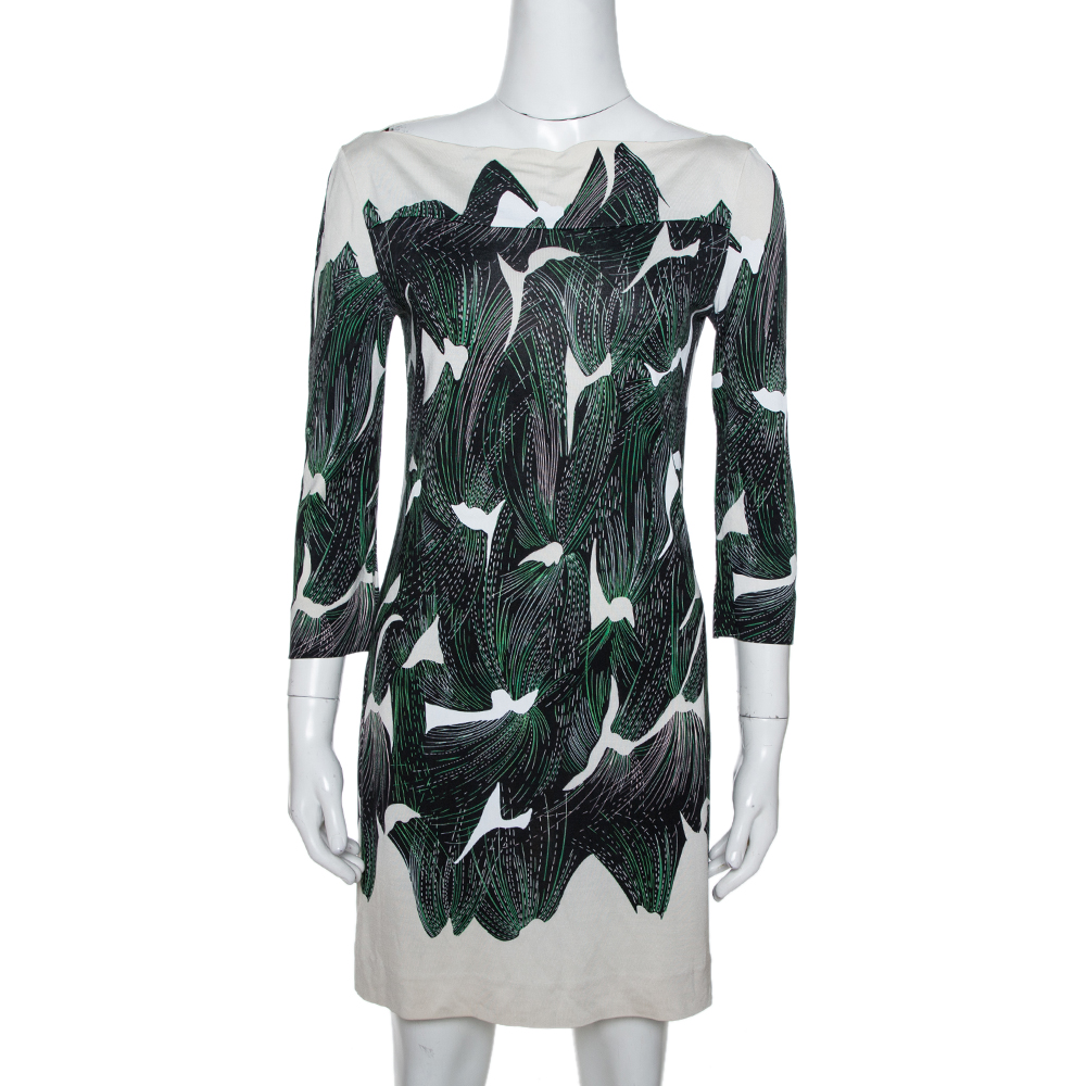 Image of Diane von Furstenberg Cream Abstract Print Silk Ruri Shift Dress S