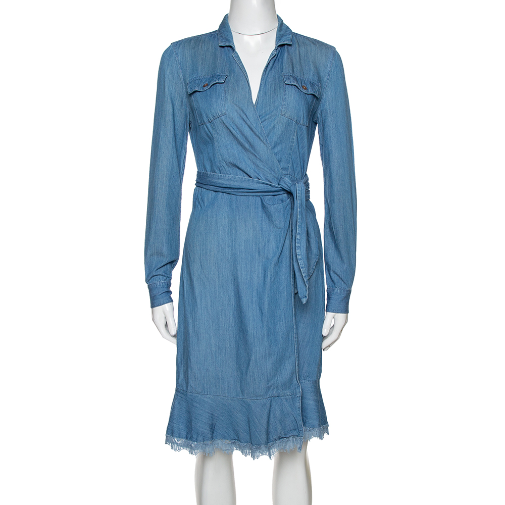 Image of Diane von Furstenberg Blue Denim Aya Wrap Dress S