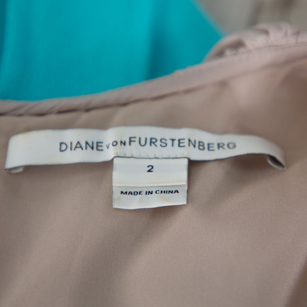 Diane Von Furstenberg Blue Sateen & Crepe Wrap Effect Darleena Dress S