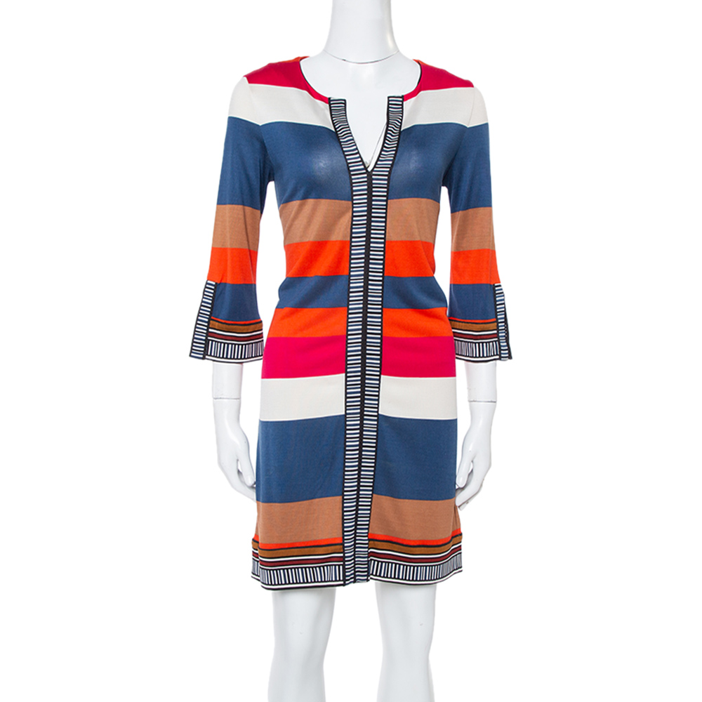 Image of Diane von Furstenberg Multicolor Striped Silk Jersey Rose Shift Dress M