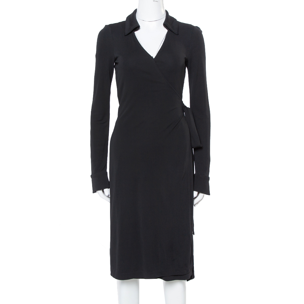 Image of Diane Von Furstenberg Black Crepe Jeanne Wrap Dress S