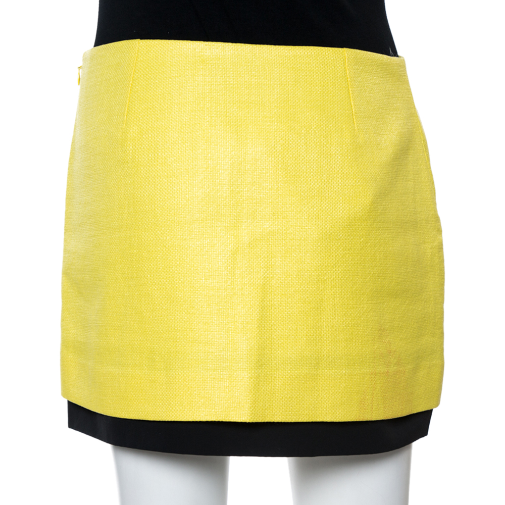 Diane Von Furstenberg Yellow Coated Raffia Elley Mini Skirt S