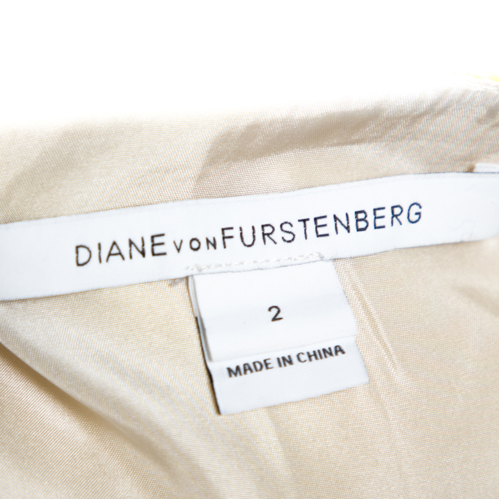 Diane Von Furstenberg Yellow Coated Raffia Elley Mini Skirt S