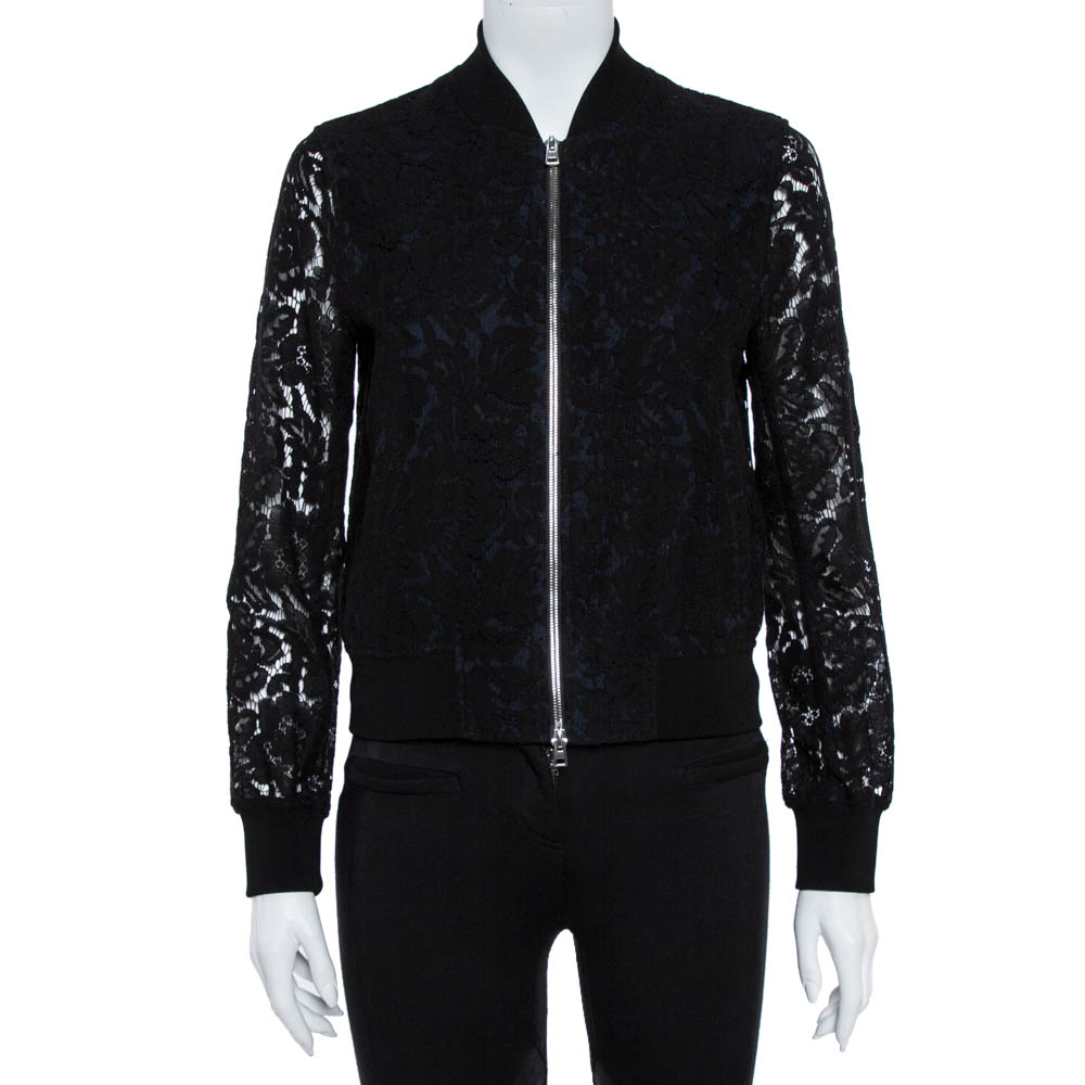 Image of Diane von Furstenberg Black Lace Kennadie Bomber Jacket P