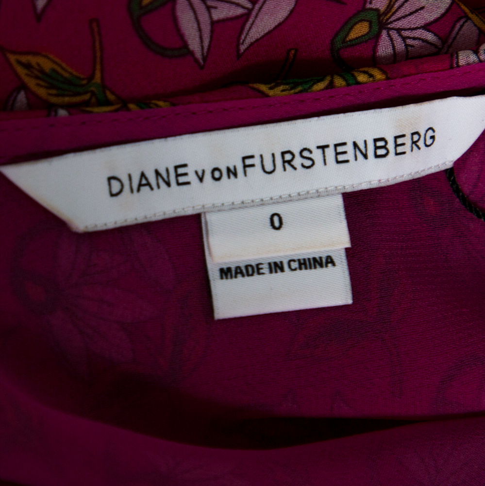 Diane Von Furstenberg Bright Pink Silk Floral Print Kirsty Blouse XS