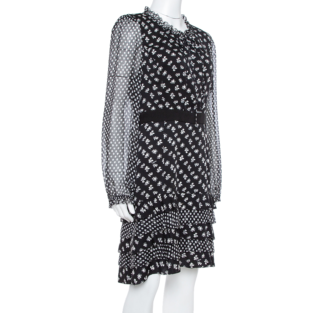 

Diane Von Furstenberg Monochrome Floral Printed Silk & Ruffle Detail Fionna Maxi Dress, Black