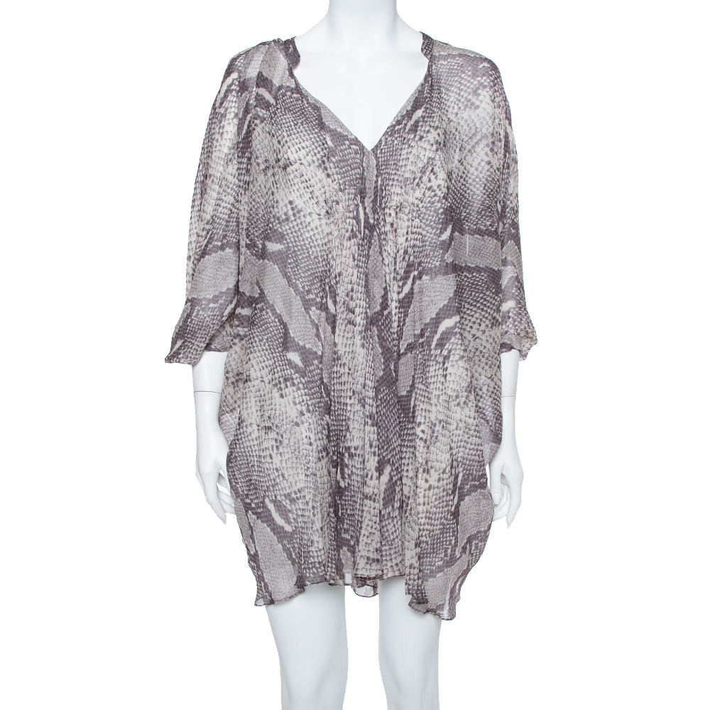 Diane von furstenberg  grey snakeskin printed silk draped fleurette dress xs