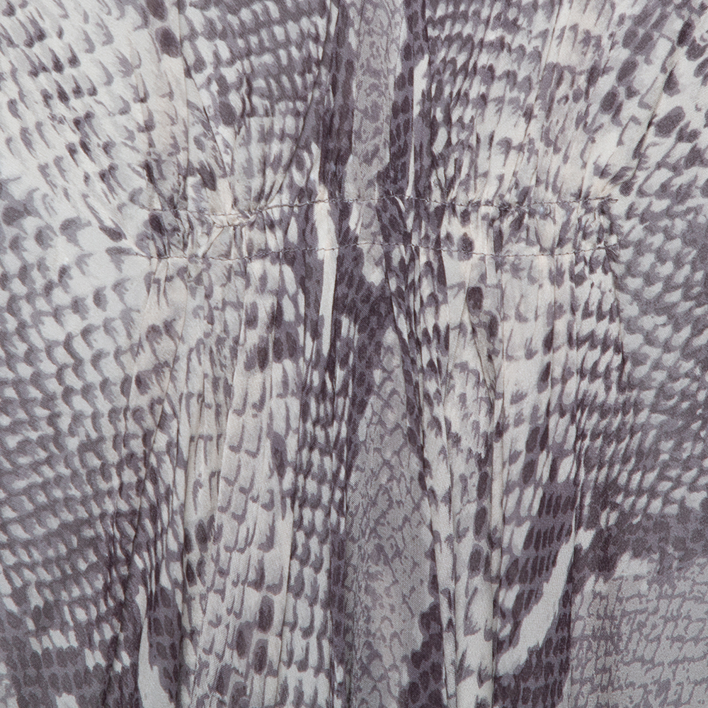 Diane Von Furstenberg  Grey Snakeskin Printed Silk Draped Fleurette Dress XS