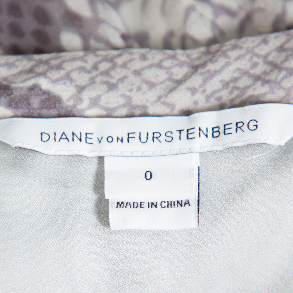 Diane Von Furstenberg  Grey Snakeskin Printed Silk Draped Fleurette Dress XS