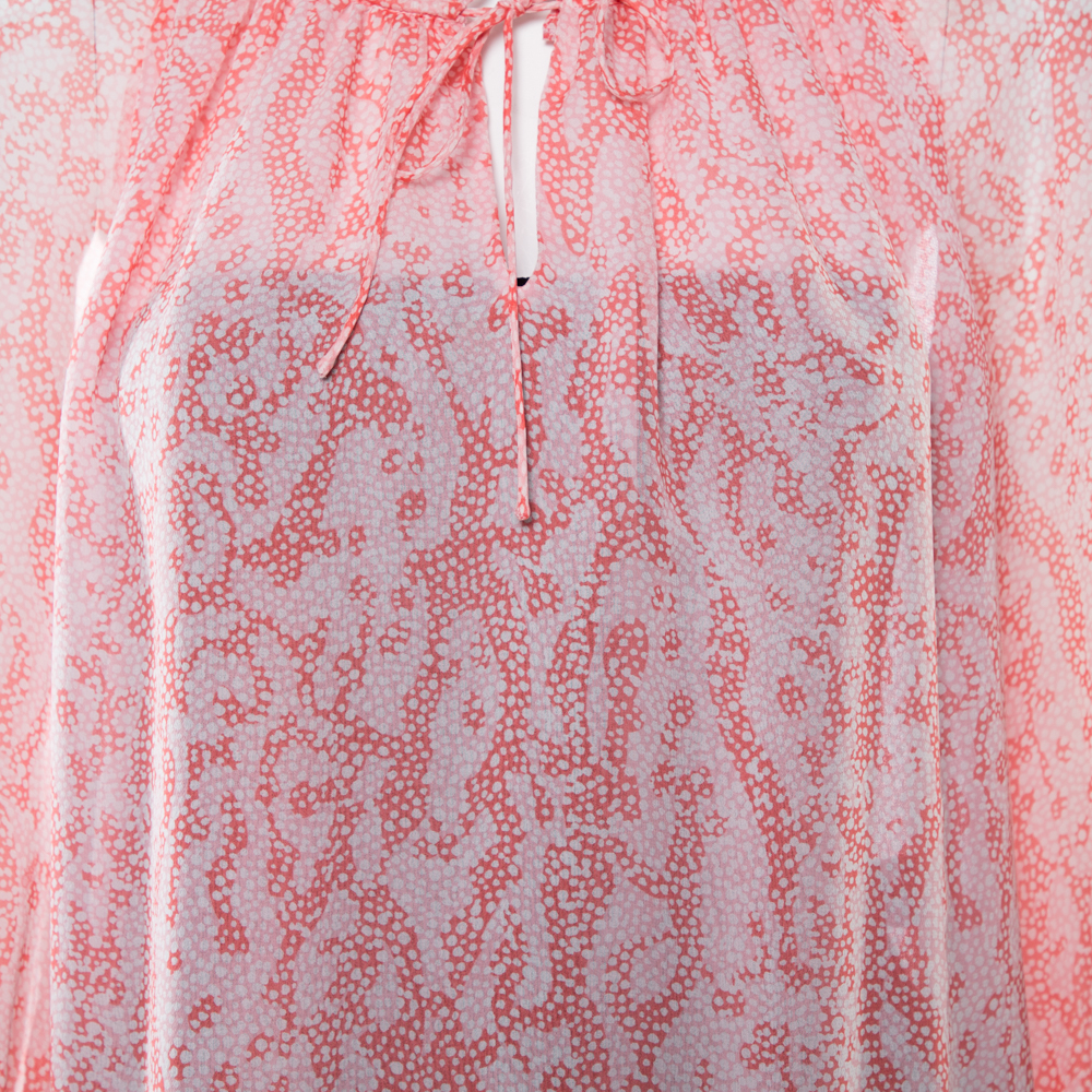 Diane Von Furstenberg Pink Coral Print Silk Wynn Blouse M